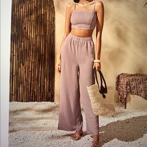 Shein Zip Back Crop Cami Top & Wide Leg Pants Set